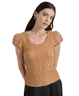 Dkny Women's Textured Scoop-Neck Puff-Sleeve Top