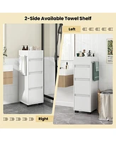 Slickblue Bathroom Floor Cabinet with 3 Drawers 4 Top Dividers and 1 Towel Rack-White