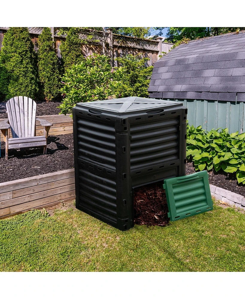 Slickblue 80-Gallon Outdoor Composter with Large Openable Lid and Bottom Exit Door