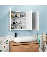 Slickblue Frameless Bathroom Wall Mounted Mirror Cabinet with 3 Doors and Adjustable Shelves