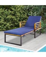 Slickblue Adjustable Cushioned Patio Chaise Lounge Chair with 4-Level Backrest-Navy