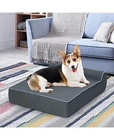 Slickblue Orthopedic Dog Bed with Headrest and Removable Washable Cover-Grey