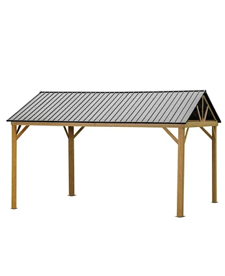 Mondawe 12x14ft Hardtop Gazebo Outdoor Aluminum Gazebo with Galvanized Steel Gable Canopy for Patio Decks Backyard (Yellow-Brown)