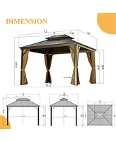 Mondawe Hardtop Gazebo Outdoor Aluminum Gazebos Grill with Galvanized Steel Double Canopy for Patios Deck Backyard,Curtains&Netting