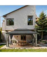 Mondawe 12ft X 14ft Outdoor Hardtop Gazebo with Netting & Curtains, Outdoor Aluminum Pavilion with Galvanized Steel Double Roof for Patio Lawn and Gar
