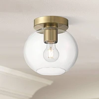 Possini Euro Design Kavin Modern Ceiling Light Semi Flush-Mount Fixture 8 3/4" Brass Gold Metal Clear Glass Shade for Bedroom Kitchen Living Family Ro