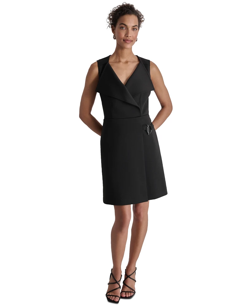 Dkny Women's Flyaway-Collar Hardware-Trim A-Line Dress