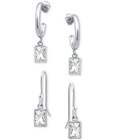 Giani Bernini 2-Pc. Set Cubic Zirconia Baguette Dangle Hoop & Drop Earrings, Created for Macy's