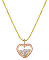 Unwritten Pink Enamel Cubic Zirconia Heart Shaker Pendant Necklace