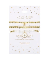 Unwritten White Enamel Cubic Zirconia and Mother of Pearl Star Beaded Stretch Bracelet Set