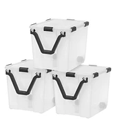 Iris Usa 3Pack 106qt Weatherpro Wheeled Plastic Storage Bin with Seal Latching Lid and 6Buckles, Pull Handle