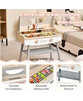 Costway Kids Barbecue Grill Playset, Wooden Kitchen Playset with Clip 4 Bbq Poles