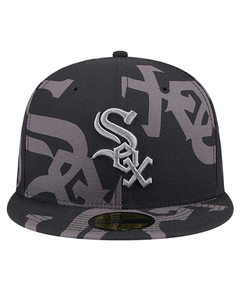 New Era Men's Black Chicago White Sox Logo Fracture 59FIFTY Fitted Hat
