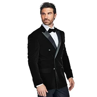 Gino Vitale Men's 2 Piece Double Breasted Velvet Birdseye Lapel Slim Fit Tuxedo