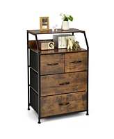 Sugift Freestanding Cabinet Dresser with Wooden Top Shelves