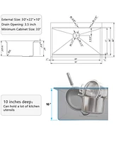 Streamdale Furniture Stainless Steel 30 In 2-Hole Single Bowl Drop-In Workstation Kitchen Sink With Bottom Grid