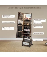 Sugift 47 Inch Lockable Jewelry Cabinet Armoire with 3-Color Led Lights-Coffee