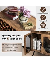 Sugift 2-Door Farmhouse Kitchen Storage Bar Cabinet with Wine Rack and Glass Holder