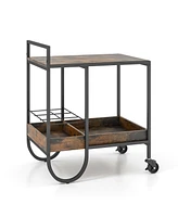 Sugift Rolling Buffet Serving Cart with Removable Metal Wire Wine Rack