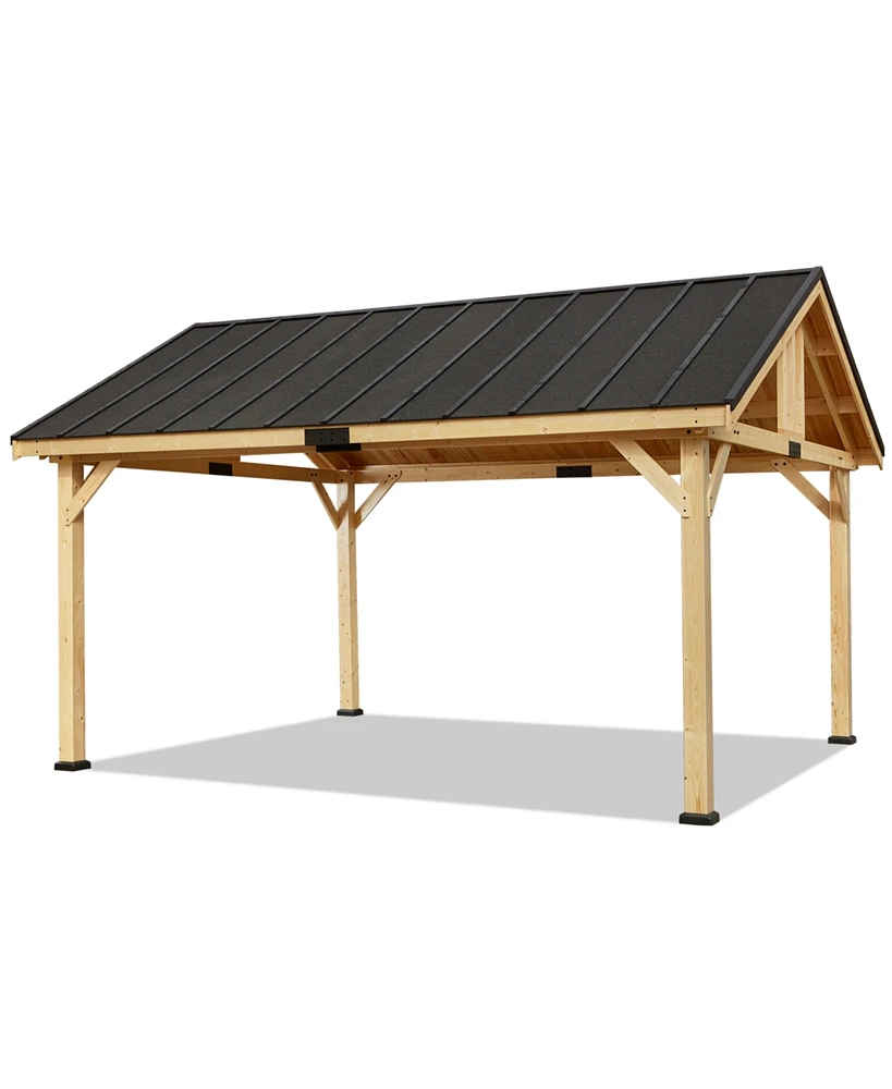 Mondawe 13x16 Ft,Large Shelf Wood Pergola Solid Wood Gazebo with Waterproof Asphalt Roof Outdoor Permanent Hardtop Gazebo Canopy