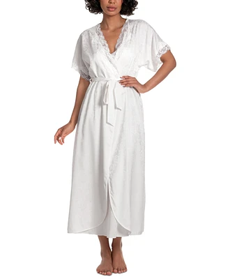 Linea Donatella Women's Satin Jacquard Lace-Trim Robe