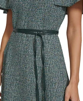 Calvin Klein Women's Tweed Belted A-Line Dress