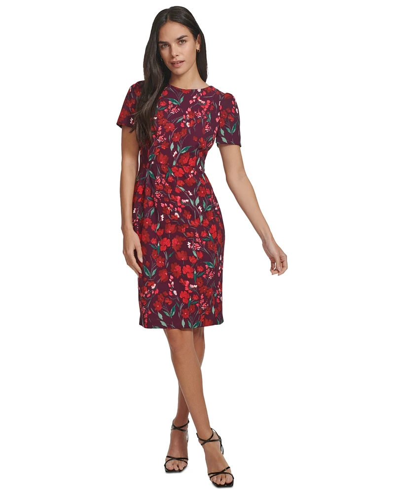 Calvin Klein Women's Floral-Print Short-Sleeve Sheath Dress