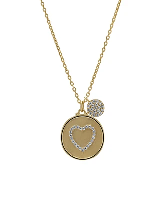 Macy's 14K Gold Plated Cubic Zirconia Heart Disk Pendant Necklace