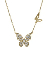 Macy's 14K Gold Plated Cubic Zirconia Double Butterfly Pendant Necklace