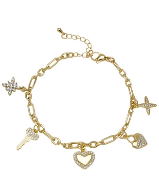 Macy's 14K Gold Plated Cubic Zirconia Multi Charms Bracelet