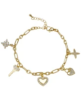 Macy's 14K Gold Plated Cubic Zirconia Multi Charms Bracelet