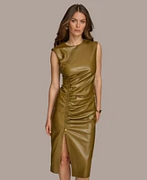 Donna Karan Women's Faux-Leather Side-Ruched Dress