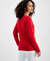 Holiday Lane Women's Crochet Tree Long-Sleeve Tee, Created for Macy's