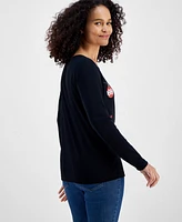 Holiday Lane Women's Ornament String Long-Sleeve Top, Created for Macy's