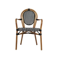 Merrick Lane Celia Set Of Two Stacking Thonet Bistro Style Chair With Arms, Pe Rattan Seat, And Metal Frame For Indoor/Outdoor Use