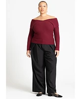 Eloquii Women's Plus Ribbed Off The Shoulder Sweater
