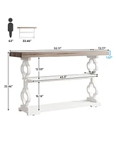 Tribesigns Farmhouse Console Table, 55 inch Rustic Entryway Sofa Table with Storage Shelves, 3 Tier Wood Long Accent Entry Table for Hallway, Entrance