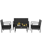 Costway 8 Pcs Patio Rattan Furniture Set Cushioned Sofa Armrest Garden Black