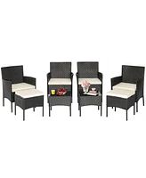 Costway 8PCS Patio Rattan Furniture Set Sofas Ottomans Cushioned Table Free Combination