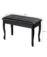 Costway Pu Leather Solid Wood Piano Bench Padded Double Duet Keyboard Seat Storage