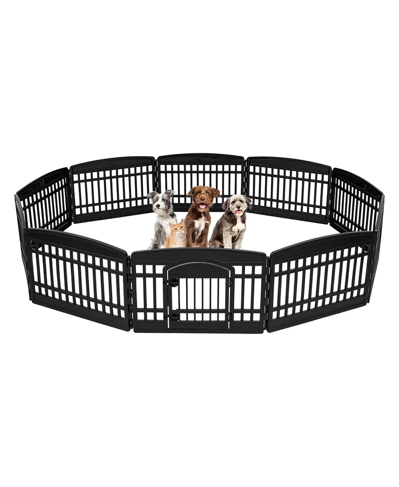 Iris Usa 24" Exercise 10-Panel Pet Playpen with Door, Small Medium Dogs, Keep Pets Secure, Easy Assembly & Storing, Fold It Down, Customizable, Black