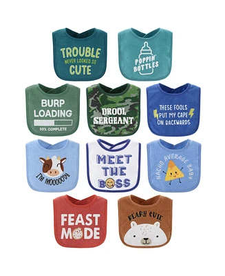 The Peanutshell Oh Boy! Terry Baby Bib 10 Pack Set, Feeding, Teething, Drooling