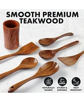 Zulay Kitchen 7-Piece Natural Teak Wooden Utensils for Cooking