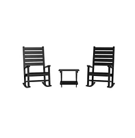 Merrick Lane Fielder 3-Piece Chairs/Table Set For All-Weather Indoor/Outdoor Use With 2 Contemporary Rockers And Stylish End Table