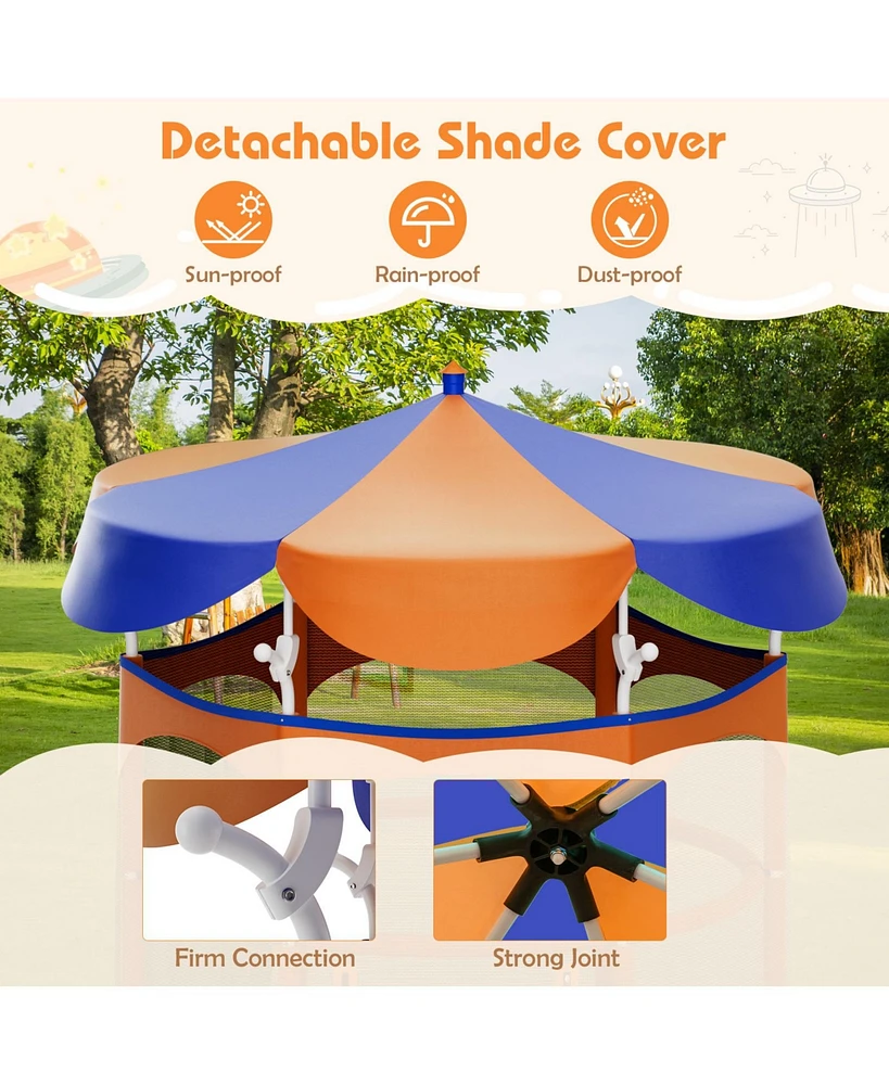 Slickblue 64" Kids Trampoline with Detachable Canopy and Safety Enclosure Net