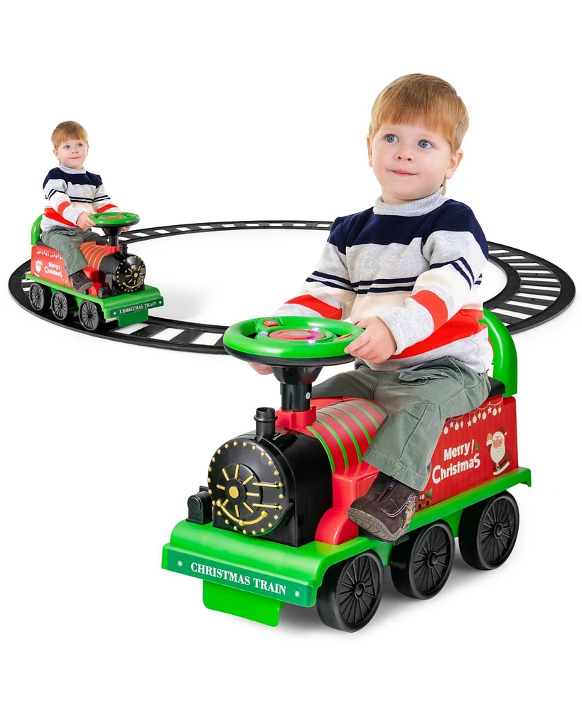 Costway 6V Electric Kids Ride On Train Motorized Toy w/ Track & 6 Wheels