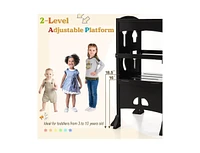 Slickblue Folding Wooden Step Stool with Lockable Safety Rail for Toddler 3+