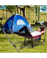 Gymax Folding Hammock Indoor & Outdoor Hammock with Side Pocket & Iron Stand Red