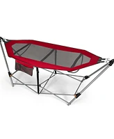 Gymax Folding Hammock Indoor & Outdoor Hammock with Side Pocket & Iron Stand Red