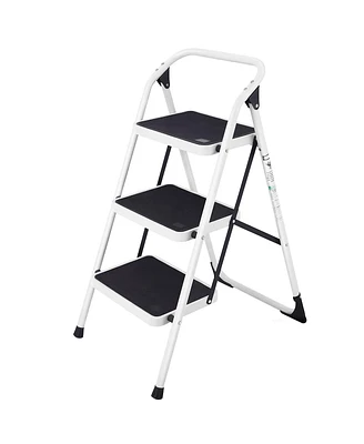 Slickblue Folding 3-Step Ladder with Handgrip and Anti-Slip Platform